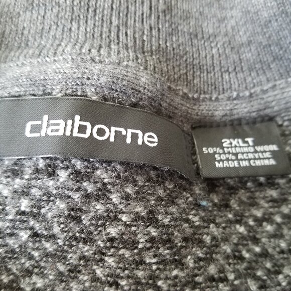 CLAIBORNE 1/4 Zip-Up Pullover Merino Wool Blend Mens Sweater - 2XLT - Gray - Picture 2 of 7